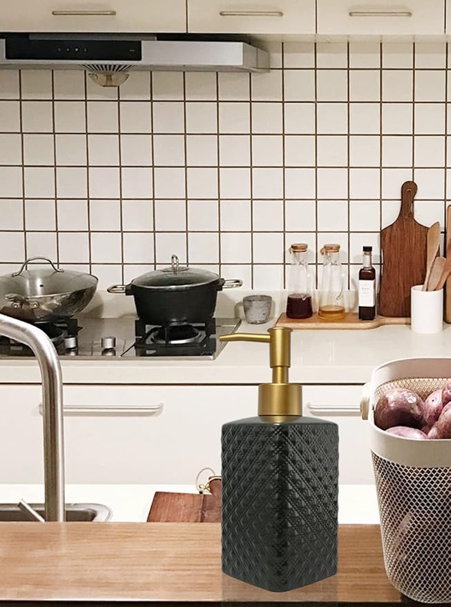 Gold Soap Dispenser for Bathroom, Refillable Countertop Ceramic Hand Soap - Image 5