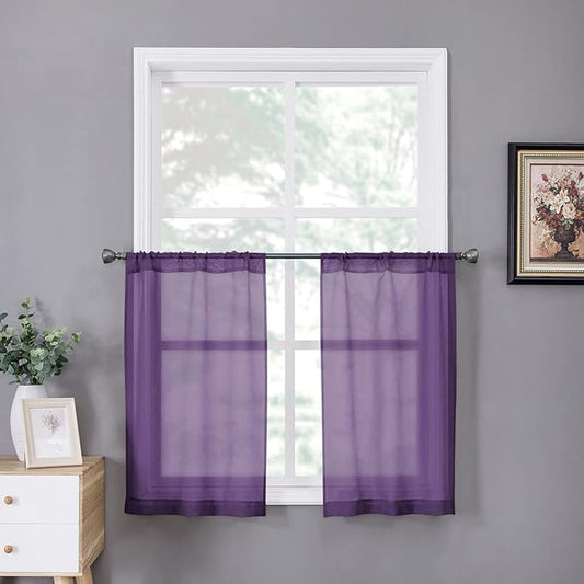 Tollpiz Short Sheer Tier Curtains Linen Textured Half Kitchen Curtain Sheers by Tollpiz