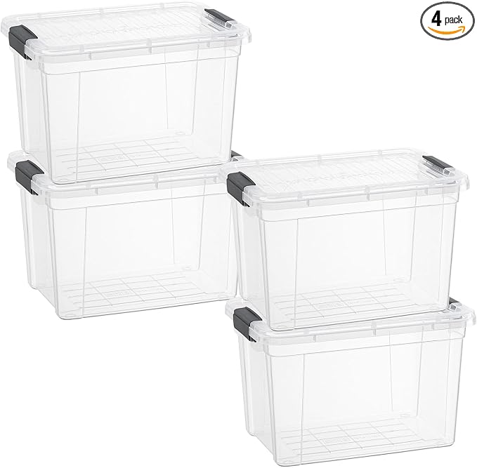 Superio Storage Bins with Lids- 4 Pack, 4.75 Qt Clear Boxes by Superio