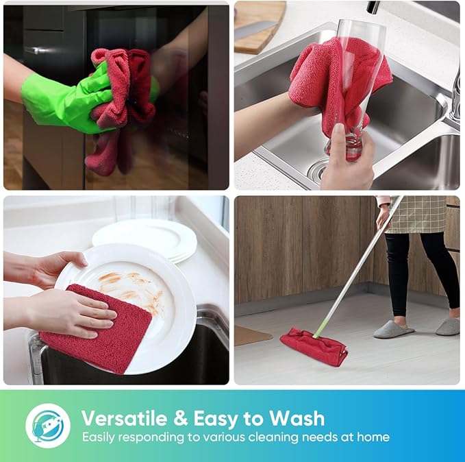 HOMEXCEL Red Microfiber Cleaning Cloth, 12 Pack Premium Microfiber Towels - Image 4