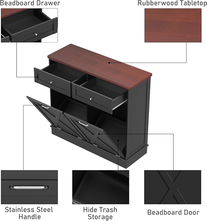 Betterhood Double Tilt Out Trash Cabinet 20 Gallon Wooden Free Standing Laundry - Image 5