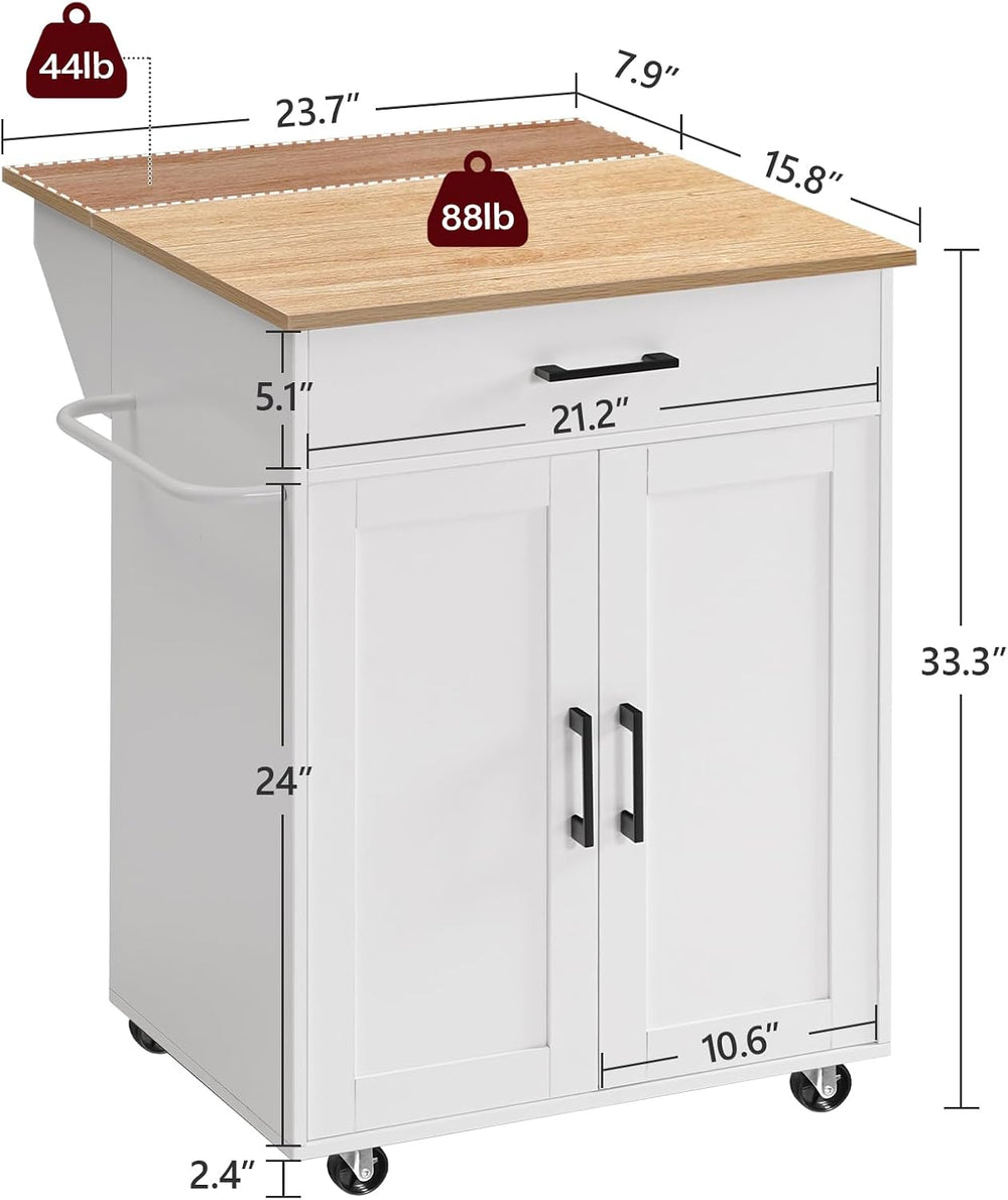 MAHANCRIS Kitchen Island on Wheels with Drop Leaf, Folding Countertop Kitchen...