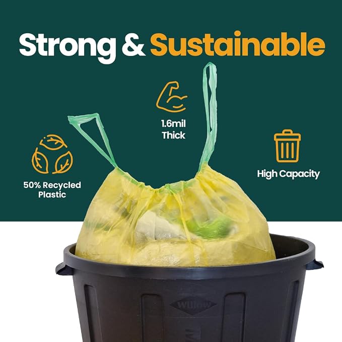 13 Gallon Trash Bags with Drawstrings, 40 Bags Made from 50% Recycled Plastic - Image 7