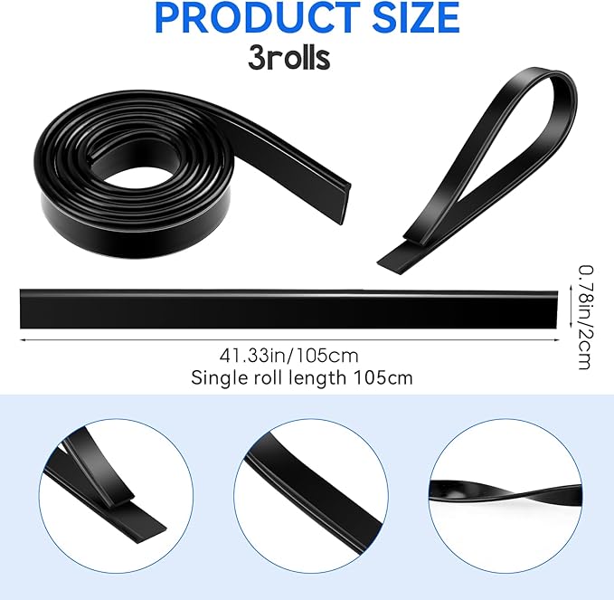 3 Rolls Squeegee Replacement Rubber Blades 41 Inch Silicone Black Blade - Image 2