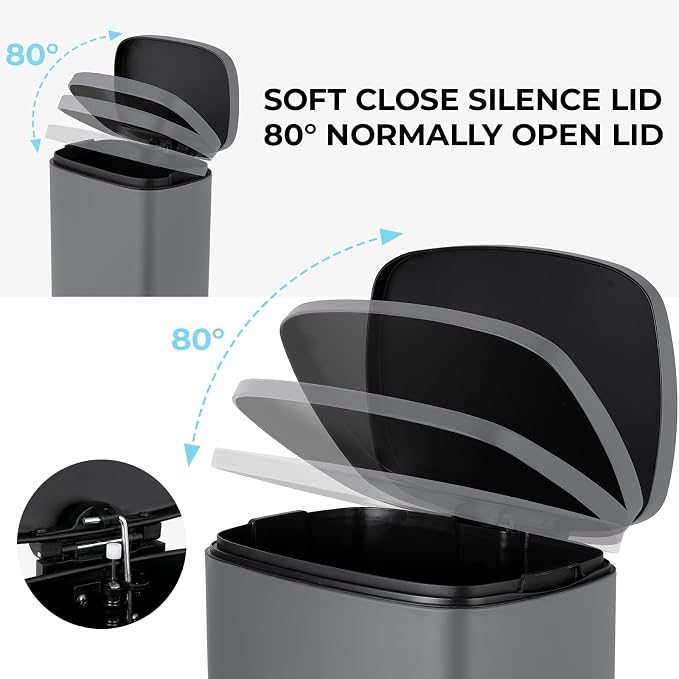 8 Gal Kitchen Trash Can, 30L Recycling or Garbage Bin, Brushed Stainless Steel - Image 3