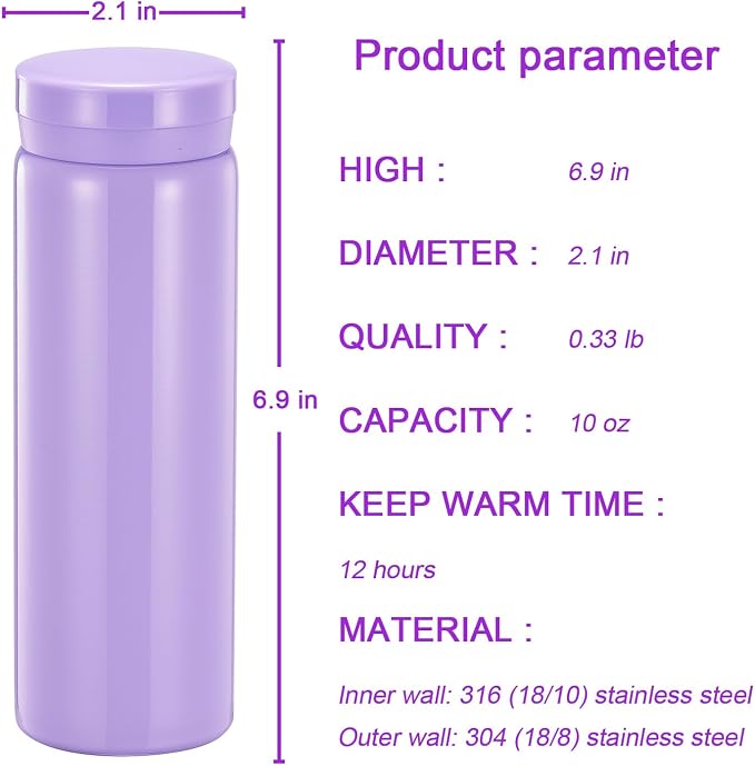 10oz Mini Water Bottle Stainless Steel Thermos Small Flask - Image 2