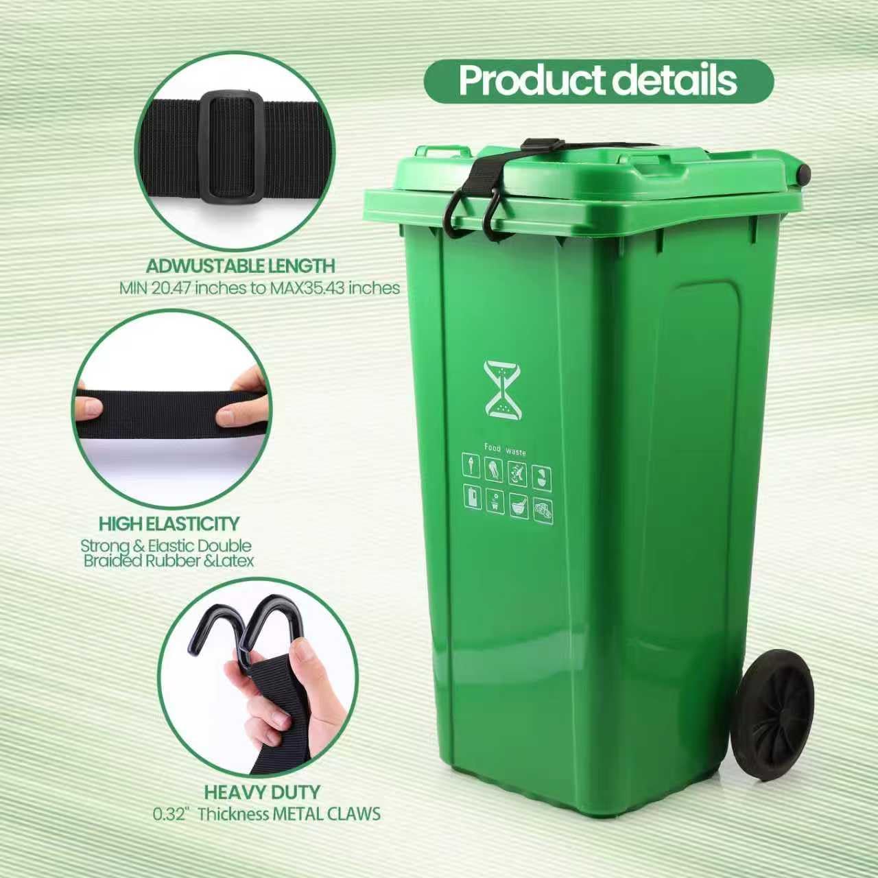 Metal Non-Slip Double Claw Trash Can Lid Lock, Adjustable Animal-Proof & Windproof Garbage Can Lock, Universal Fit for 28-96 Gallon Outdoor Bins (1)