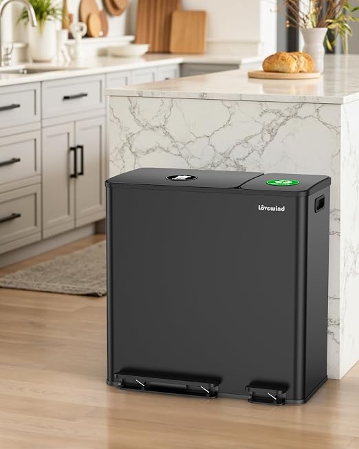 Dual Trash and Recycling Bins for Kitchen, 13.2 + 5.2 Gal Stainless Steel Trash - Image 6