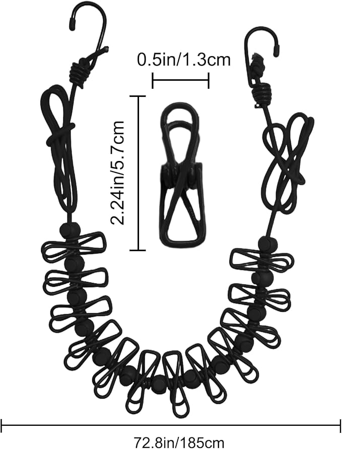 2 Pack Camping Clothesline Portable 12 Clothespins, Retractable Clothes Line - Image 3