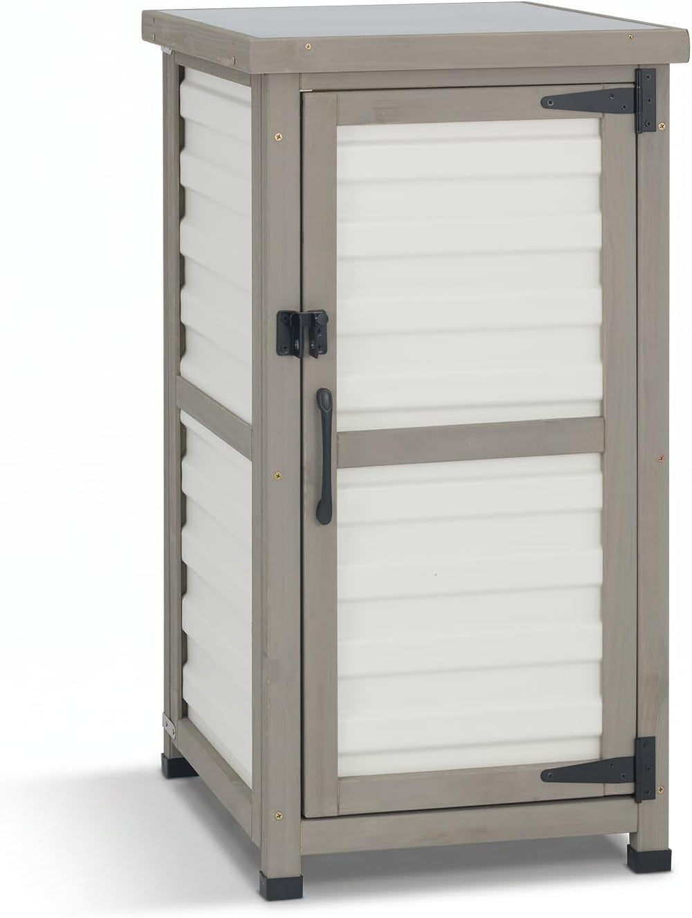 Small Outdoor Storage Cabinet with Waterproof Metal Top, White Wood & Pla...