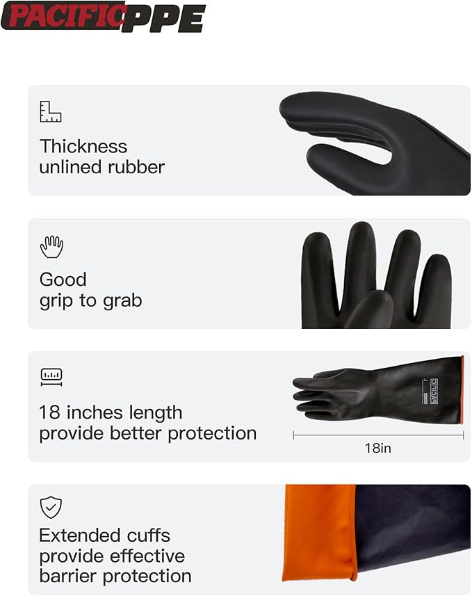 PACIFIC PPE Heavy Duty Latex Chemical Gloves, Strong Acid Resistance Rubber - Image 2