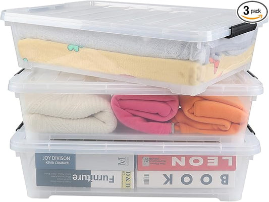 3 Packs 40 Quart Large Under Bed Storage Box, Wheeled Under Bed Storage by Yesdate
