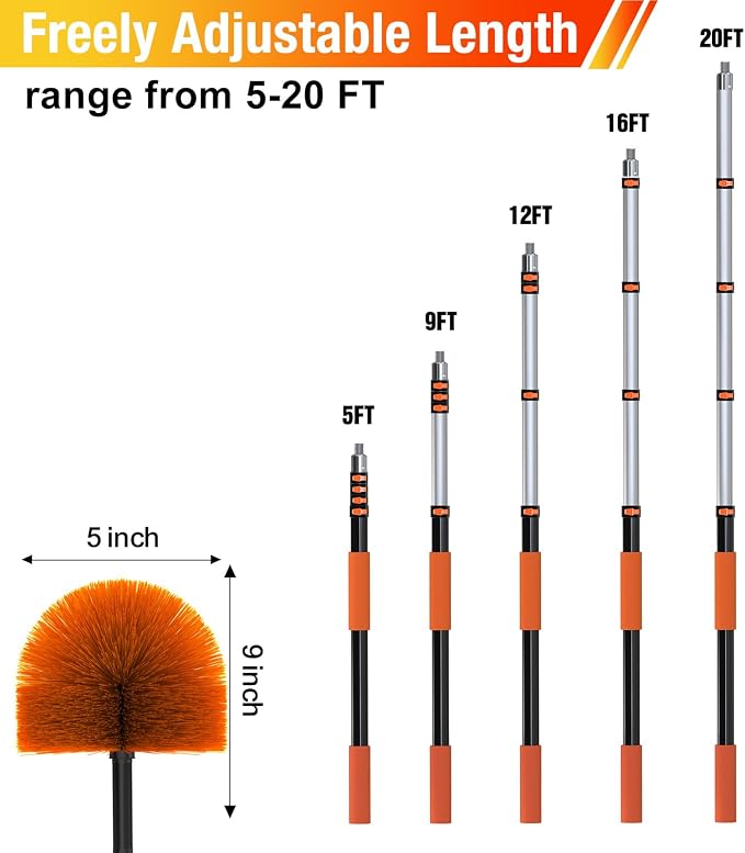 20FT Cobweb Duster with Extension Pole, Spider Web Brush - Image 3