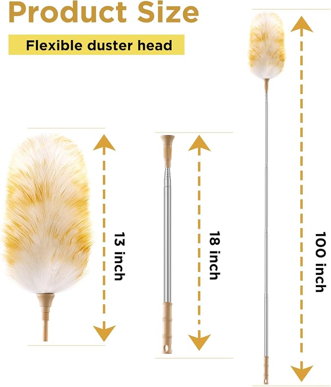Extendable Lambswool Duster 30-100 Inch, Stainless Steel Long Handle Duster - Image 2