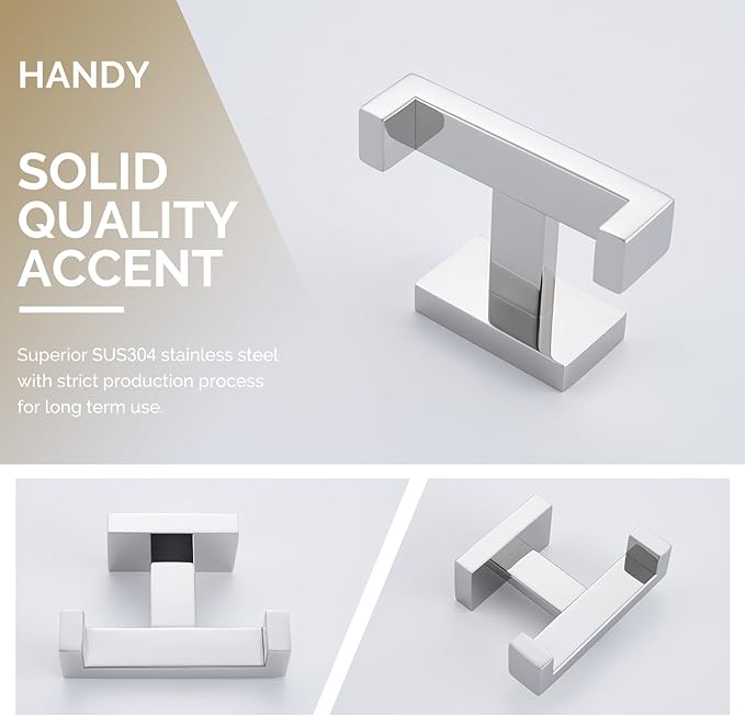 Angle Simple Bathroom Towel Hook, SUS 304 Stainless Steel Hand Towel Double Hook - Image 8