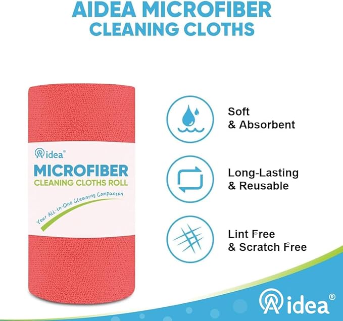 AIDEA Microfiber Cleaning Cloth Roll, 75PK Red, Reusable Paper Towels Tear Away - Image 3