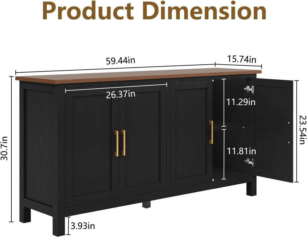 ARTPOWER 60" Sideboard Buffet Cabinet with Storage, Credenza Black