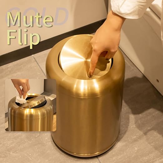 Waste Can 3 Gallon with Swing Lid，Brushed Stainless Steel Gold Trash Can，Metal - Image 6