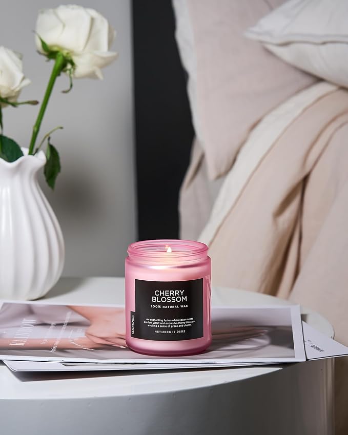 M&SENSE Cherry Blossom Scented Spring Candle, Best Smelling Stress Relief - Image 7