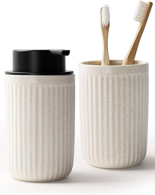 Bosilunlife Soap Dispenser and Toothbrush Holder Set - 11Oz Foam Soap Dispenser by BosilunLife