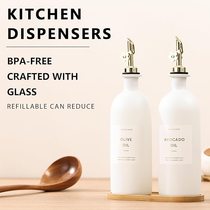 HOMCDALY Olive Oil Dispenser for Kitchen, 16oz Glass Oil Bottles - Image 2