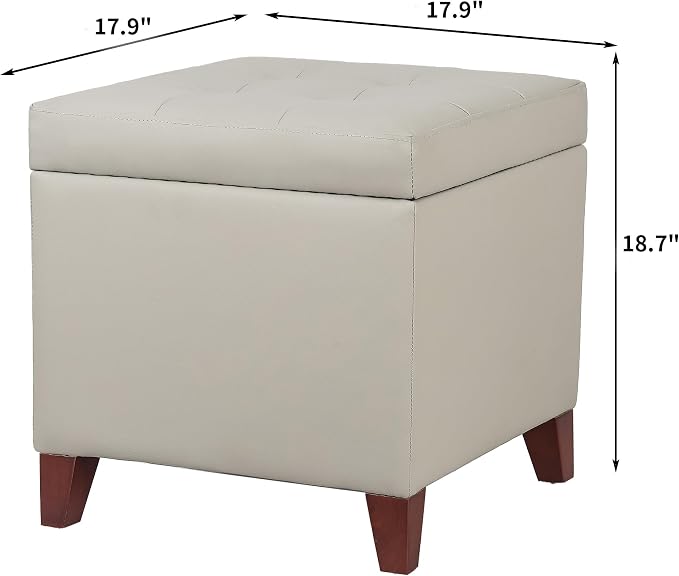 Adeco 18" PU Storage Ottoman, Upholstered Square Faux Leather Foot Rest