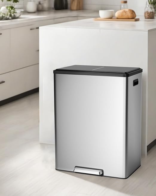 Garvee Dual Trash Can for Recycling and Trash, 2 x 30 L Stainless Steel Kitchen by Garvee