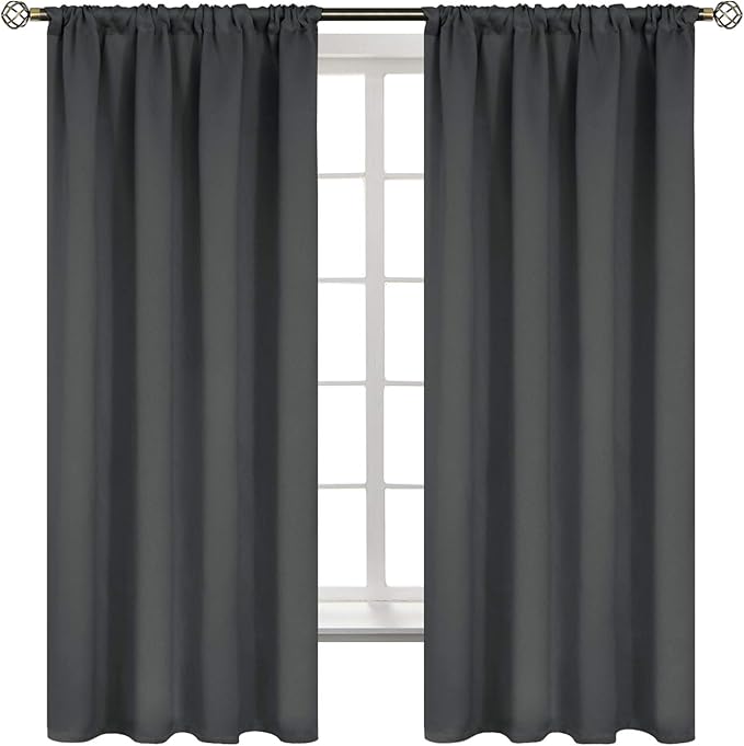 BGment Pocket Bedroom Curtains 63 Inch Long Dark Grey, Room Darkening Thermal by BGment