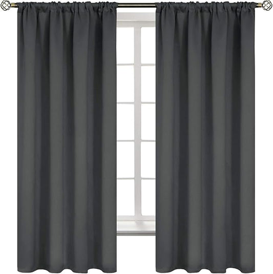 BGment Pocket Bedroom Curtains 63 Inch Long Dark Grey, Room Darkening Thermal by BGment