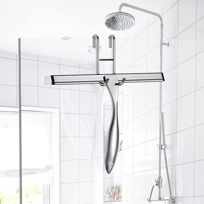 Shower Squeegee for Glass Door 12-Inch Stainless Steel Bathroom Squeegee Window - Image 3