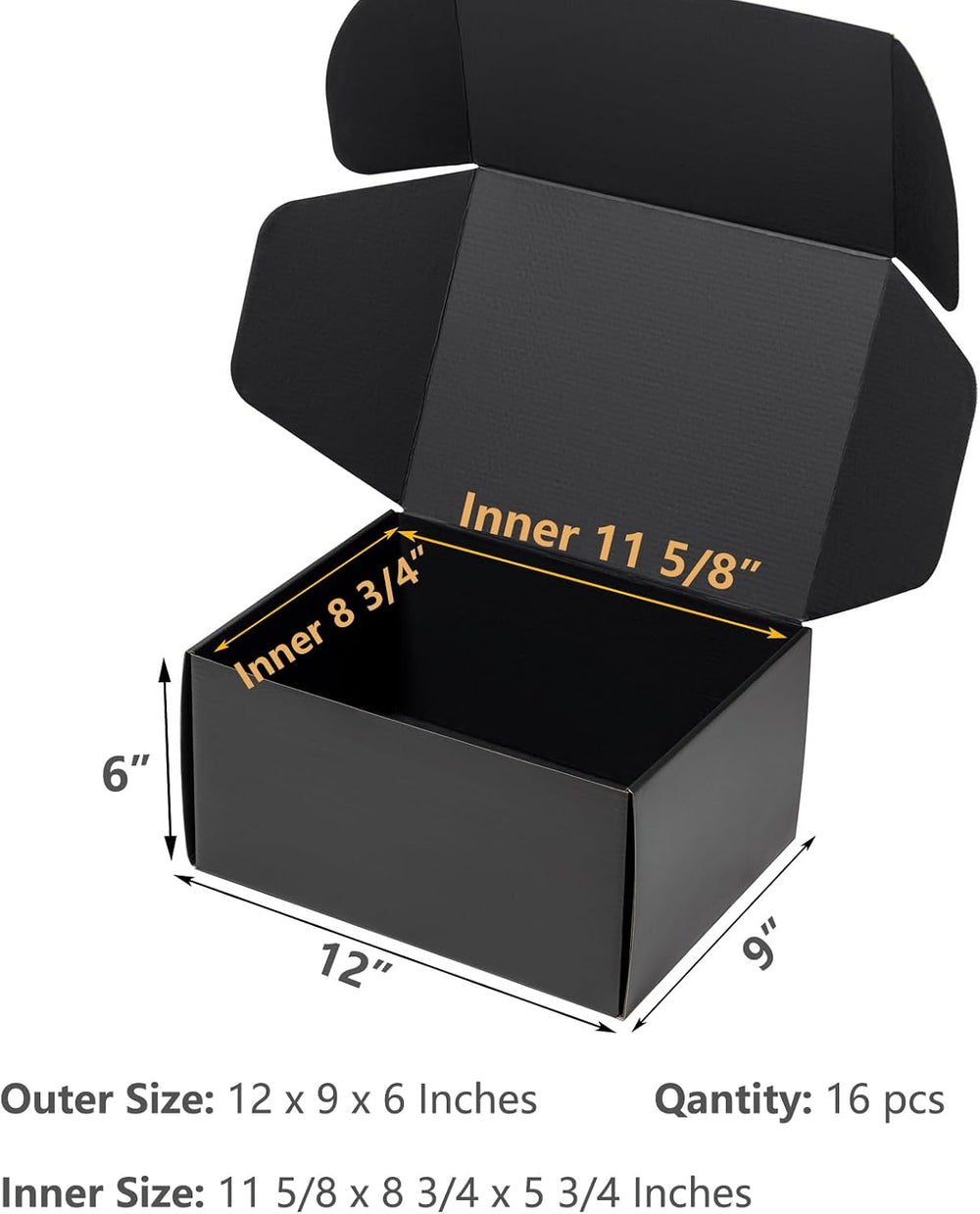 Timirog Black Shipping Boxes 12x9x6 Inches 16 Pack Corrugated Cardboard