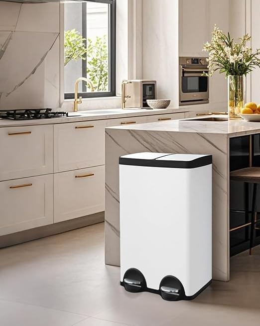Dual Compartment Stainless Steel Trash Can, 16 Gallon / 60 Liters White Kitchen - Image 8