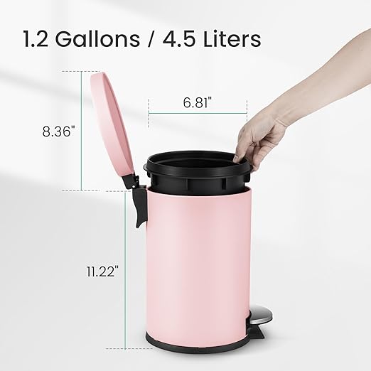 Cesun 1.2 Gallons Small Pink Trash Can, Bathroom Garbage Can - Image 6