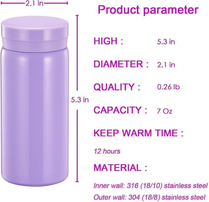 Mini Thermos Cute Water Bottle - 7 oz Tiny Insulated Vacuum 18/10 Stainless - Image 2