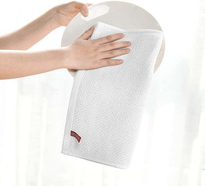 Artoid Mode 100% Cotton White Waffle Weave Kitchen Dish Cloths, 12x12 Inch - Image 3