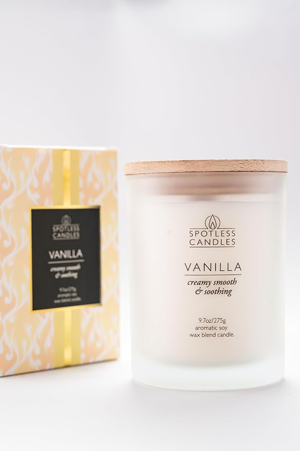 Vanilla Candle - 9.7 oz /275g Vanilla Scented Candle in Cream Frosted Glass Jar - Image 8