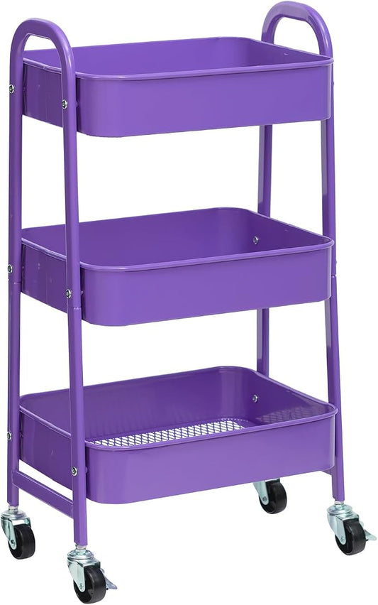 AGTEK Makeup Cart, Movable Rolling Organizer Cart, 3 Tier Metal Utility Cart by AGTEK