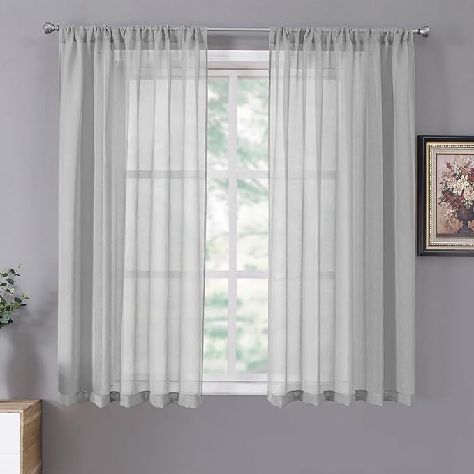 Tollpiz Sheer Curtains Linen Textured Bedroom Curtain Sheers Light Filtering by Tollpiz