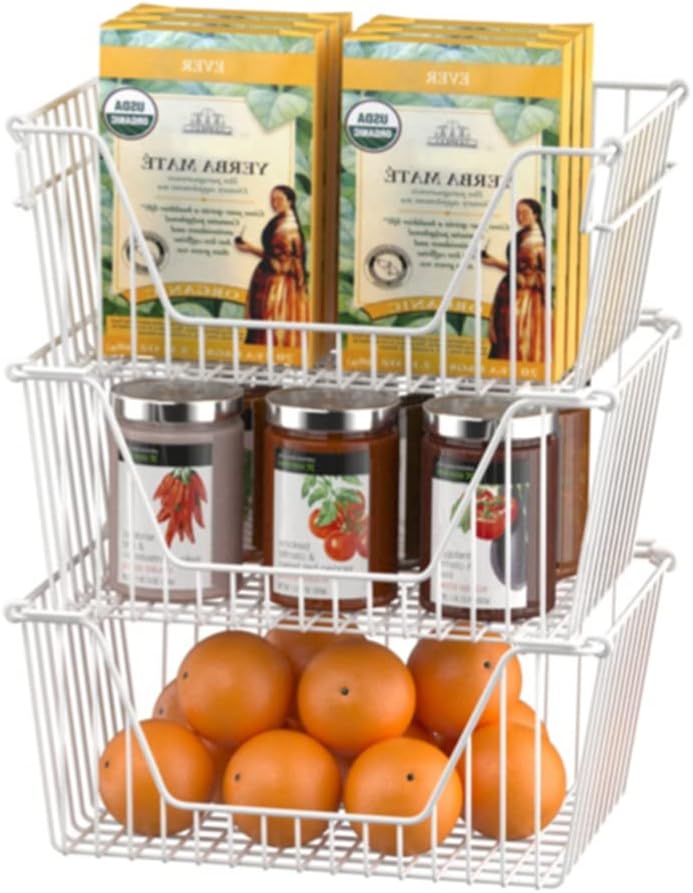 Slideep 14" Large Bin Baskets Stacking Baskets Sturdy Metal Wire Storage...