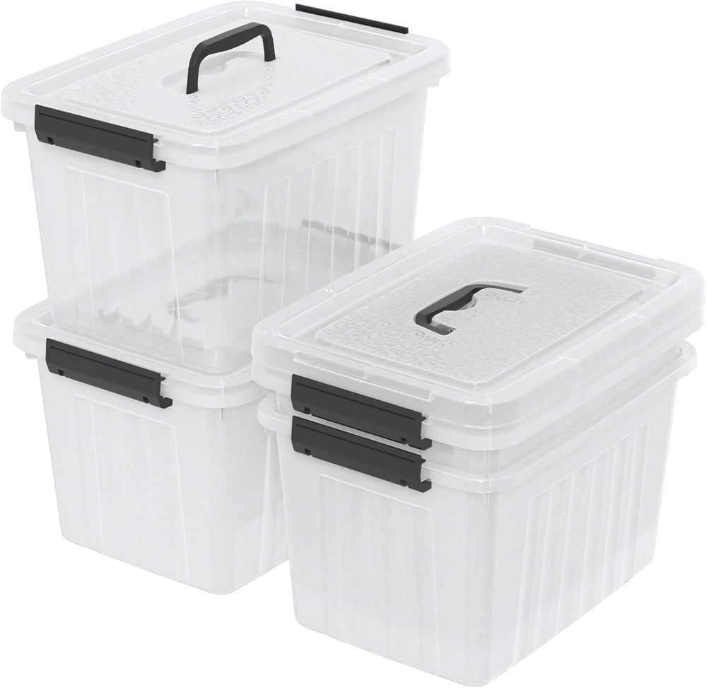 Yuright 20 Quart Clear Lidded Storage Bins, Plastic Organizing Box, 4 Pack