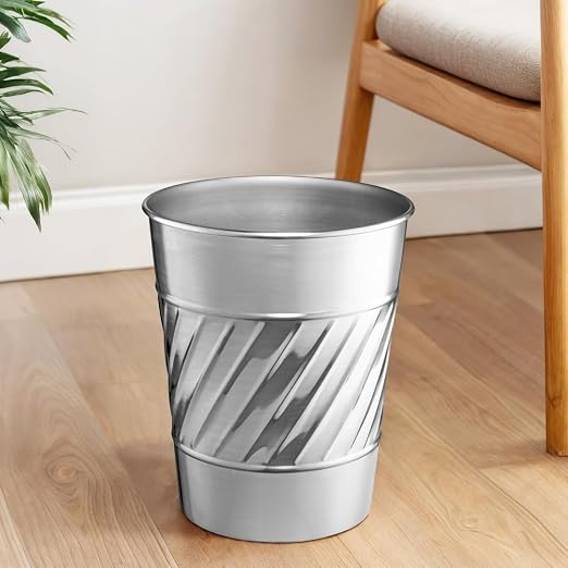 Monarch Abode Nickel Chrome Handcrafted Wave Embossed Metal Wastebasket - Image 5