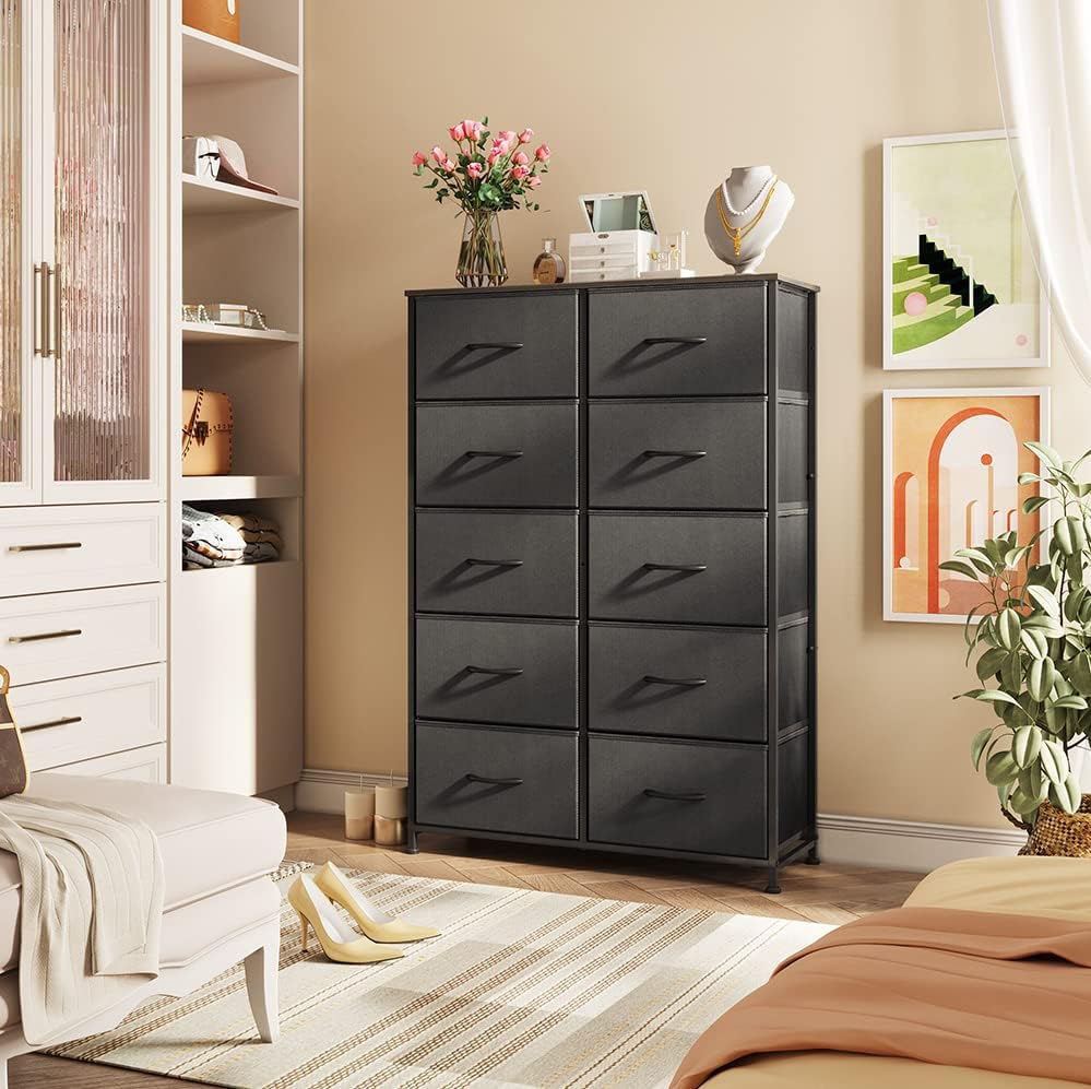 WLIVE Tall Dresser for Bedroom with 10 Drawers, Black