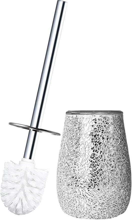 Escenzy Modern Toilet Brush and Holder Set Mosaic Glass | Non-Rustic Stainless by Escenzy
