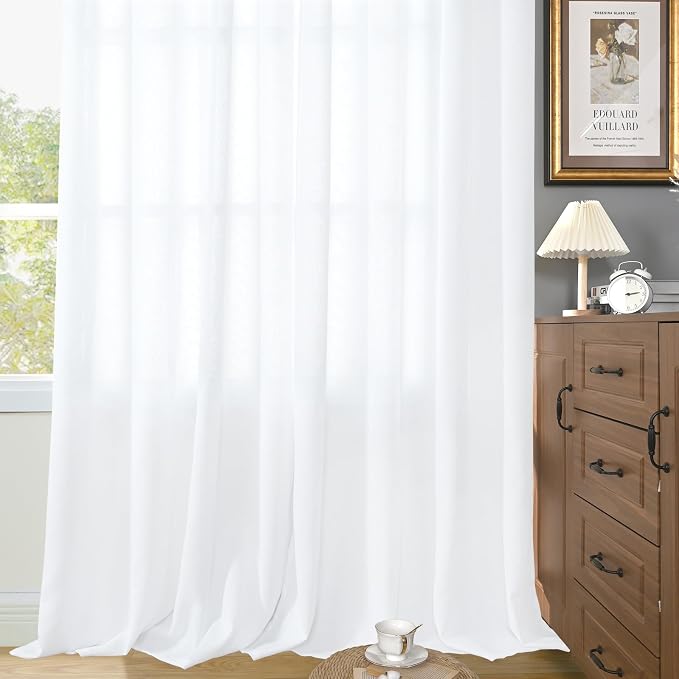 YoungsTex White Linen Semi Sheer Curtains - Image 6