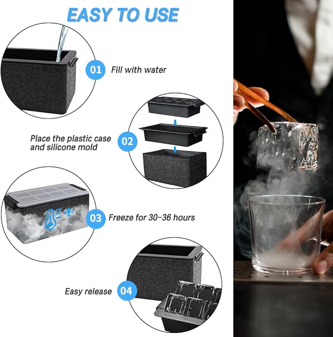 TINANA Upgrade 2 Inch Clear Ice Cube Tray Make 8 Large Square Crystal Clear Ice - Image 4