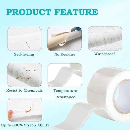 Self Fusing Silicone Tape 2 Rolls 1 in x 5' White Waterproof Rubber Leak Proof - Image 3