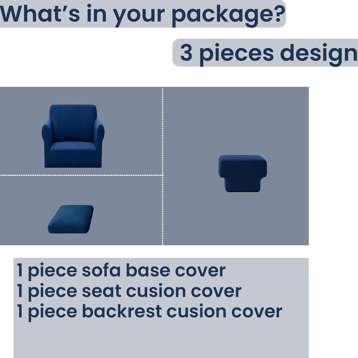 Ektorp Sofa Cover for IKEA Ektorp Armchair, Polyester Slipcover Set with 1 Frame Cover + 1 Seat Cushion Cover + 1 Back Cushion Cover, Machine Washable, Dark Blue