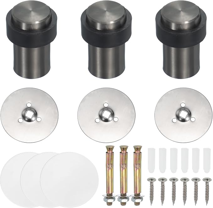PATIKIL 3Set Round Door Stoppers, 60mm Stainless Steel Door Stop Doorstop Wedge by PATIKIL