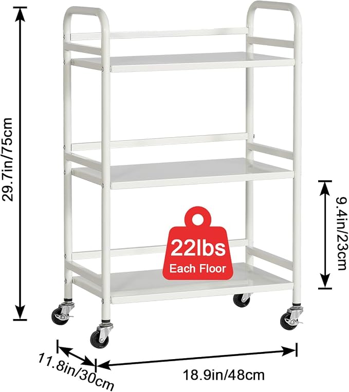HDANI 3 Tier Rolling Cart Shelves, Heavy Duty Multifunctional Metal - Image 7