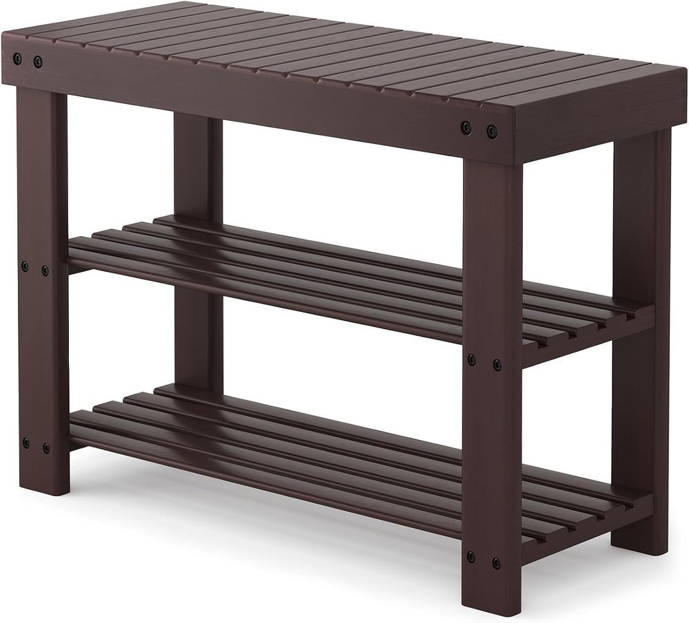 Sweetcrispy Shoe Rack Bench, 27IN Bamboo Entryway Storage Organizer, 286lb Ca...